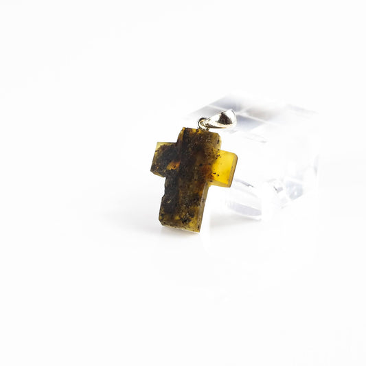 Raw Amber Cross Pendant