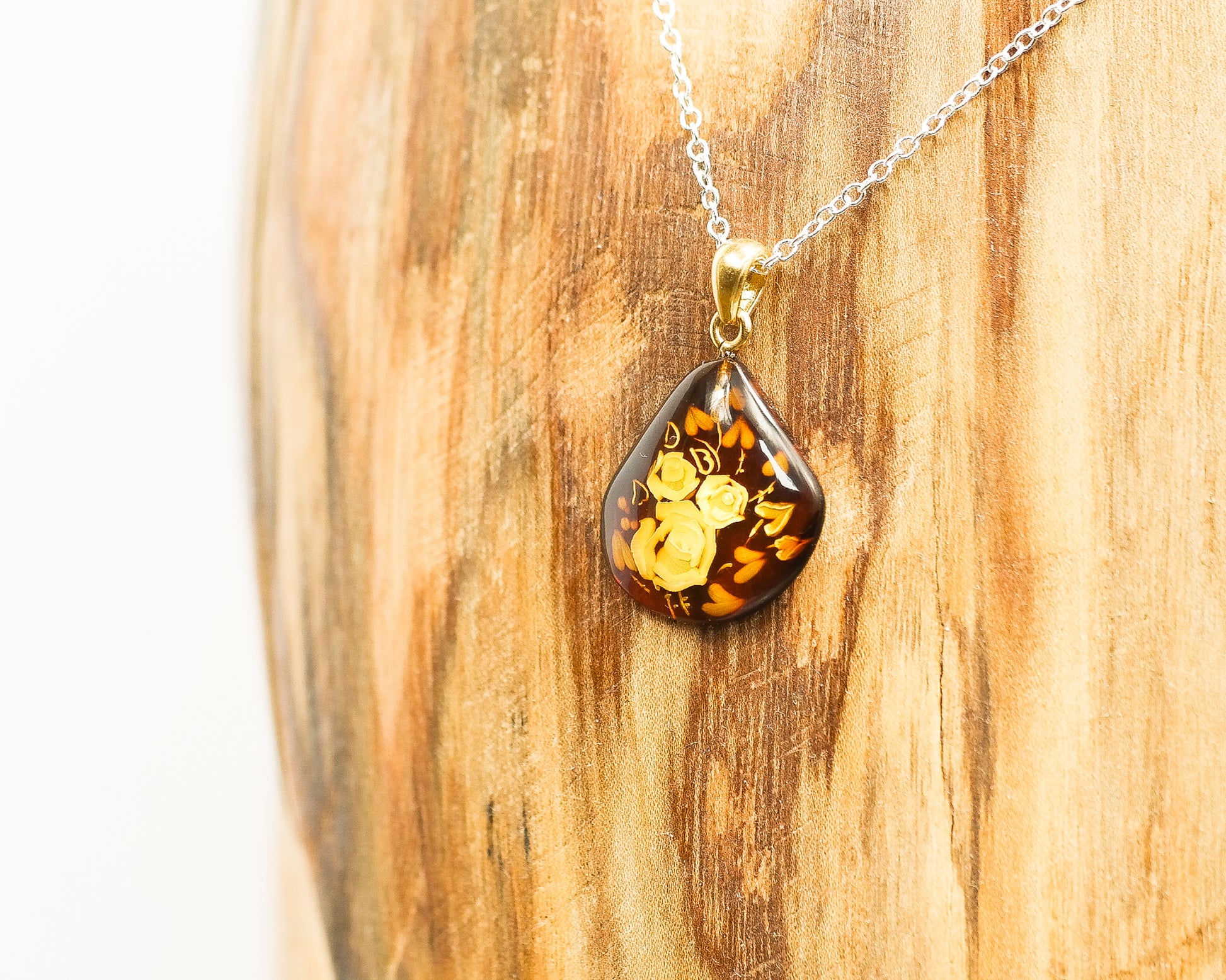 Baltic Amber Engraved Nugget Pendant