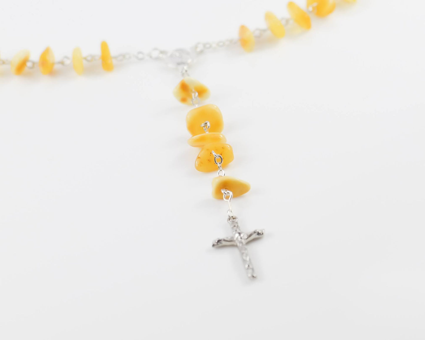 Baltic Amber Prayer With Silver Cross